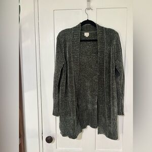 Chenille Green/ Gray Open-Front Cardigan Sweater